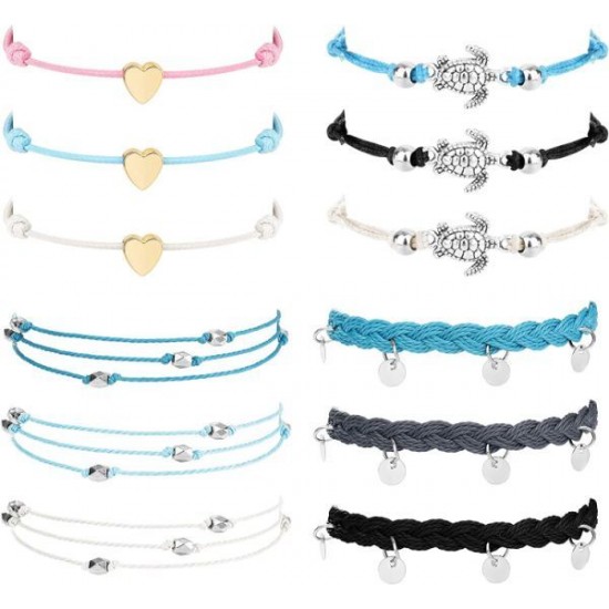 12PCS Women's Beach Turtle/Coin/Heart Ankle Bracelets Waterproof Rope Boho Layered Beach Adjustable Chain Anklet Friendship Gift 12PCS Women's Beach Turtle/Coin/Heart Ankle Bracelets Waterproof Rope Boho Layered Beach Adjustable Chain Anklet Friendship Gift
